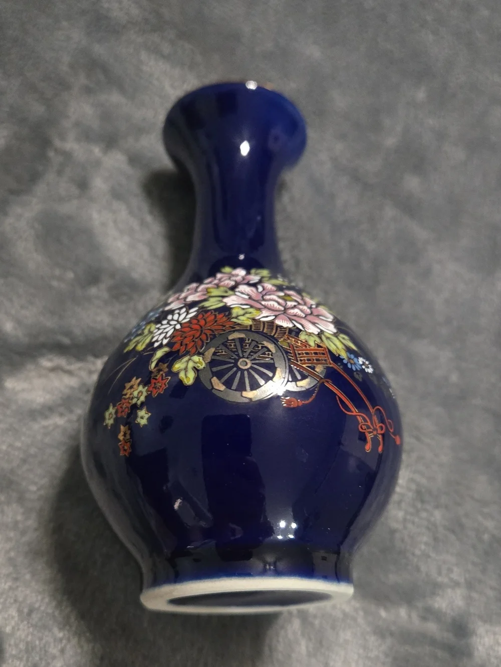 Kutani Vase Cobalt Blue with Gold Accents Flower Cart Japan
